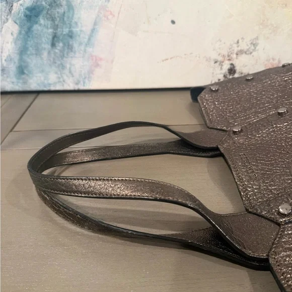 Jimmy Choo Metallic Bronze Pebble Leather Shopper Tote Bag Gently Used - Picture 8 of 13